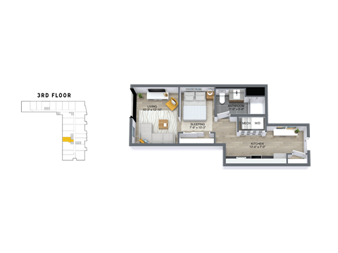 Floor plan for studio, 1 bath, 573 sqft